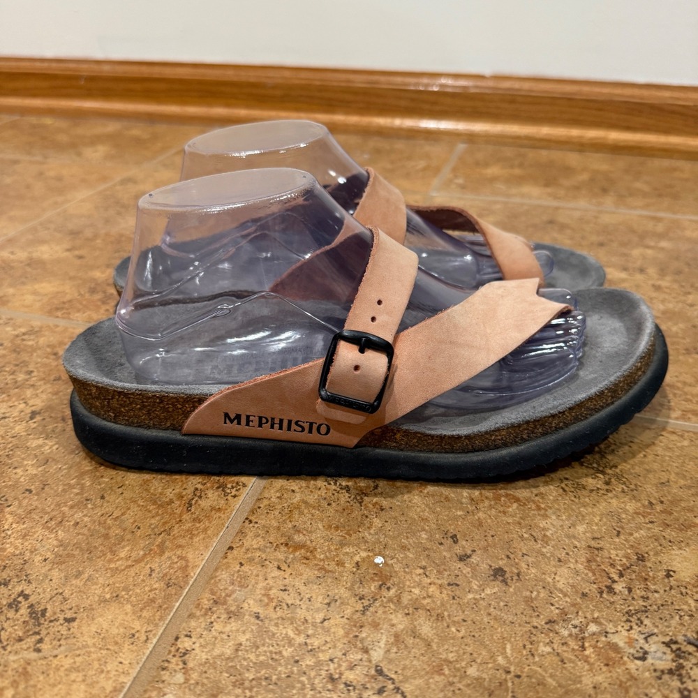 Mephisto Helen Leather Sandals Peach Size 42 US 12 Cork Slide Comfort Vacation - Picture 2 of 12
